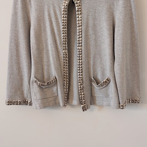 Inc International Concepts Beaded Jeweled Silver/Gray Sweater/Blouse - Picture 4 of 9